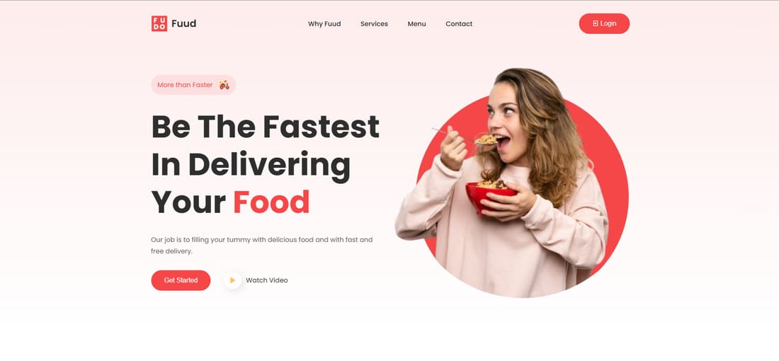Home: hero section with Get Started and Watch Video buttons