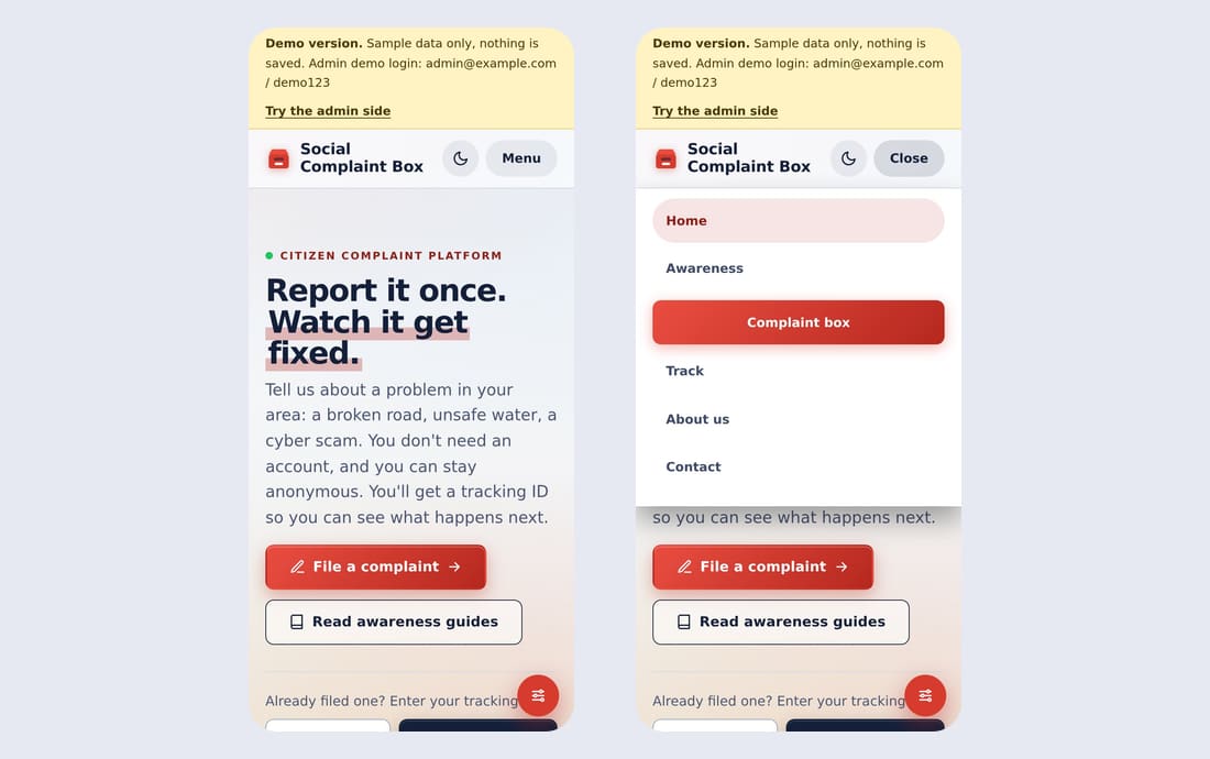 Mobile layout and menu